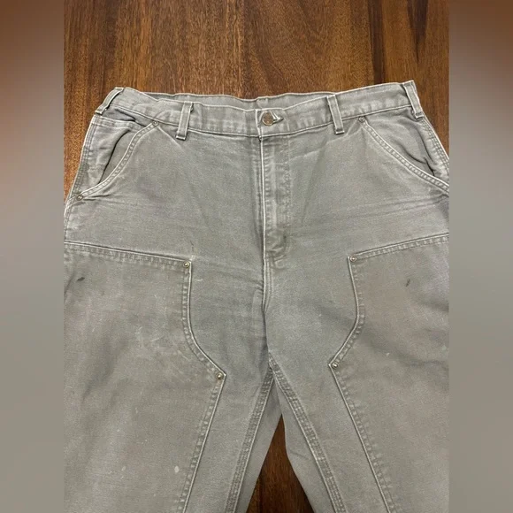 Carhartt Men’s 36X32 Loose Fit Gray Double Knee Canvas Work Pants Distressed